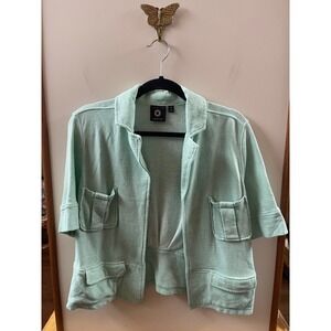 Amber Sun Cardigan Jacket Womens Medium Mint Green Striped Open Front